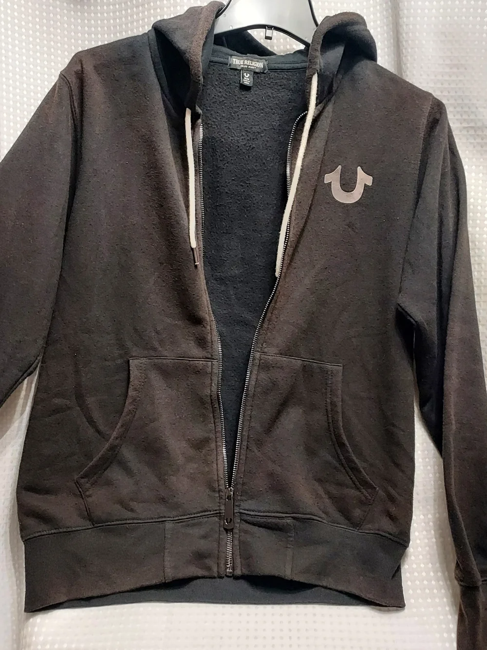 True Religion Brown Black Zip Hoodie with Signature Logo
